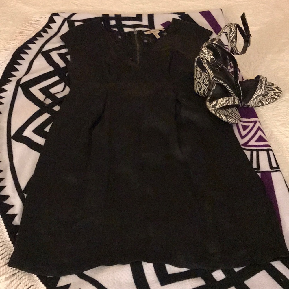 BCBGeneration Black Deep V Dress with lace detail